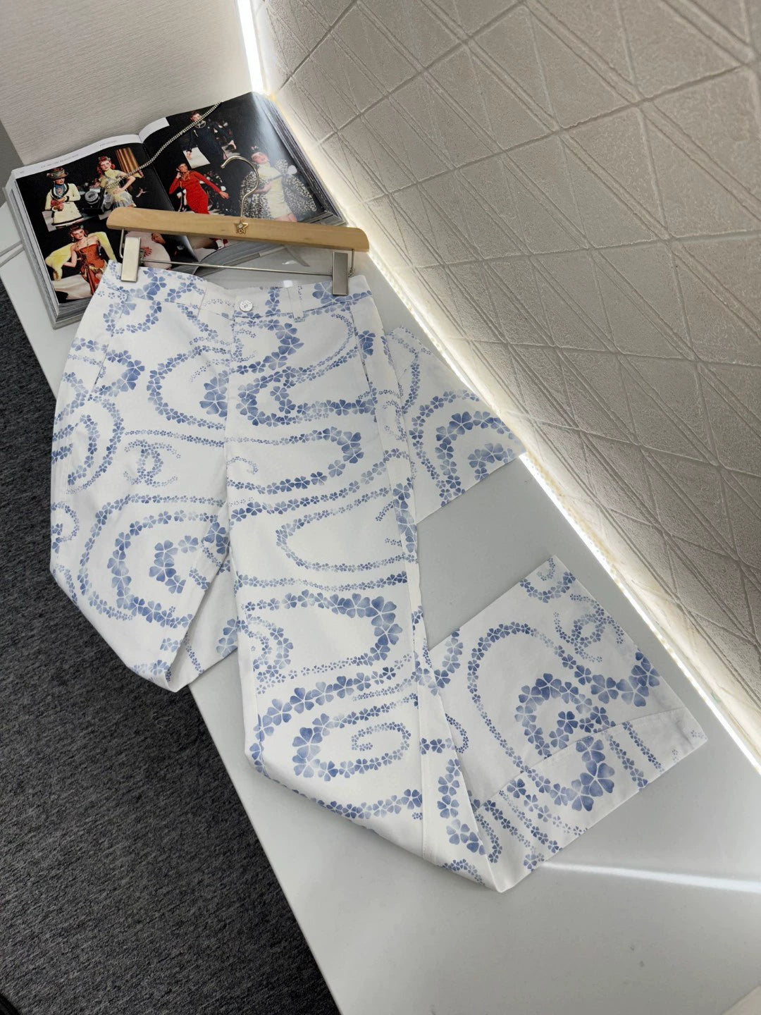 C 25 new products on the shelves Slightly flared printed denim trousers