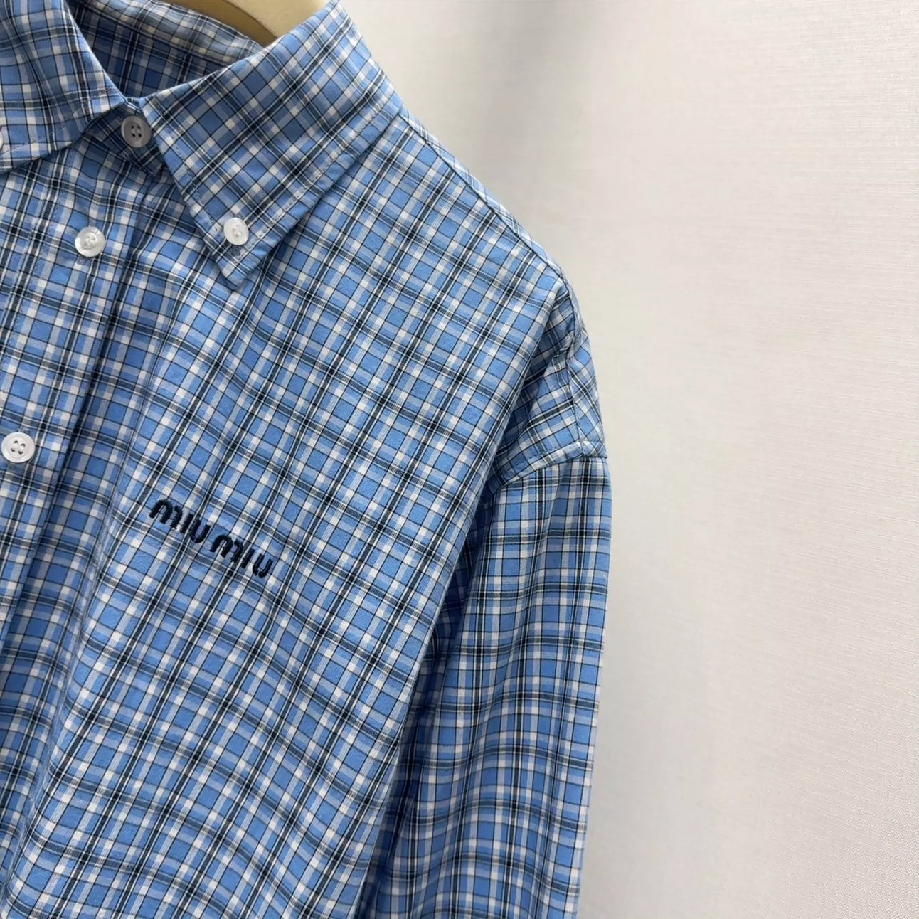 m 25 Spring and Summer New Blue Plaid Short Shirt
