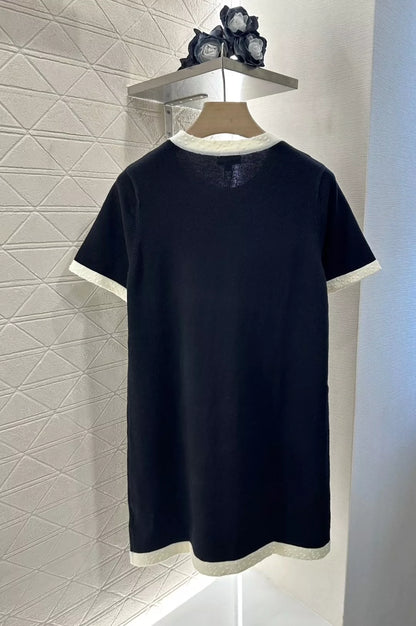 c 25 new summer black and white color clash knit short-sleeved dress