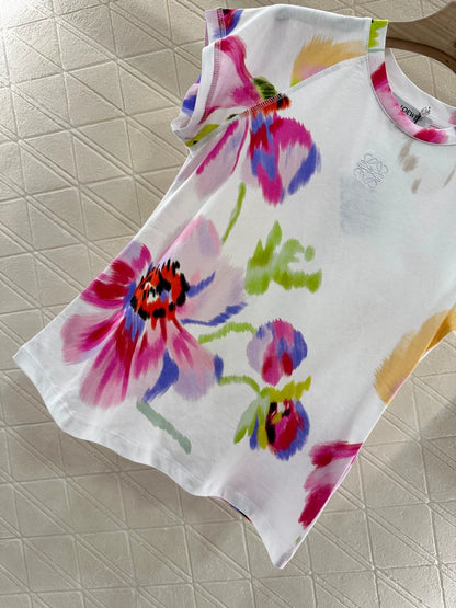 LO 25 New Swoosh Floral Print Round Neck Short Sleeve T-Shirt