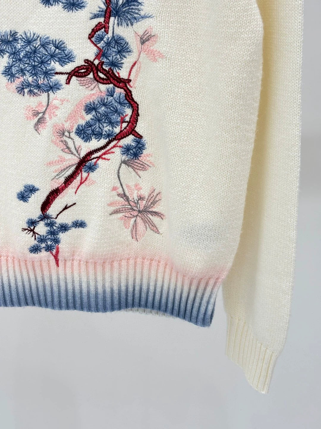 D 25 Spring and Summer New Round Neck Pine Branch Embroidery Jacquard Knitted Long Sleeve