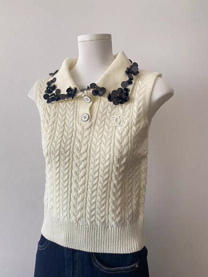 C 25 Black Sequin Embellished Turtleneck Vest