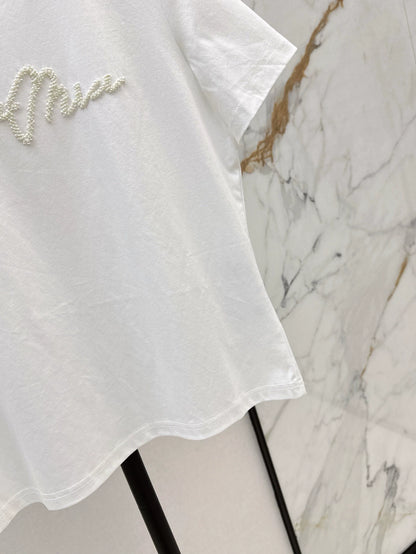 M 25 spring and summer new beaded short-sleeved T-shirt