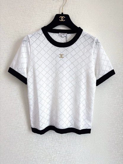C 25 New Hollow Checkered Knit Short Sleeve