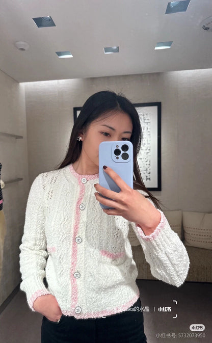 C 24 spring and summer new hollowed out logo buttons knit cardigan