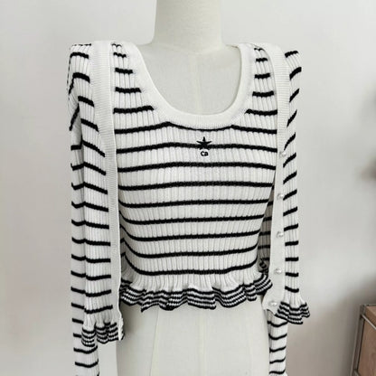 D 25 Veste cardigan à col en V en tricot rayé