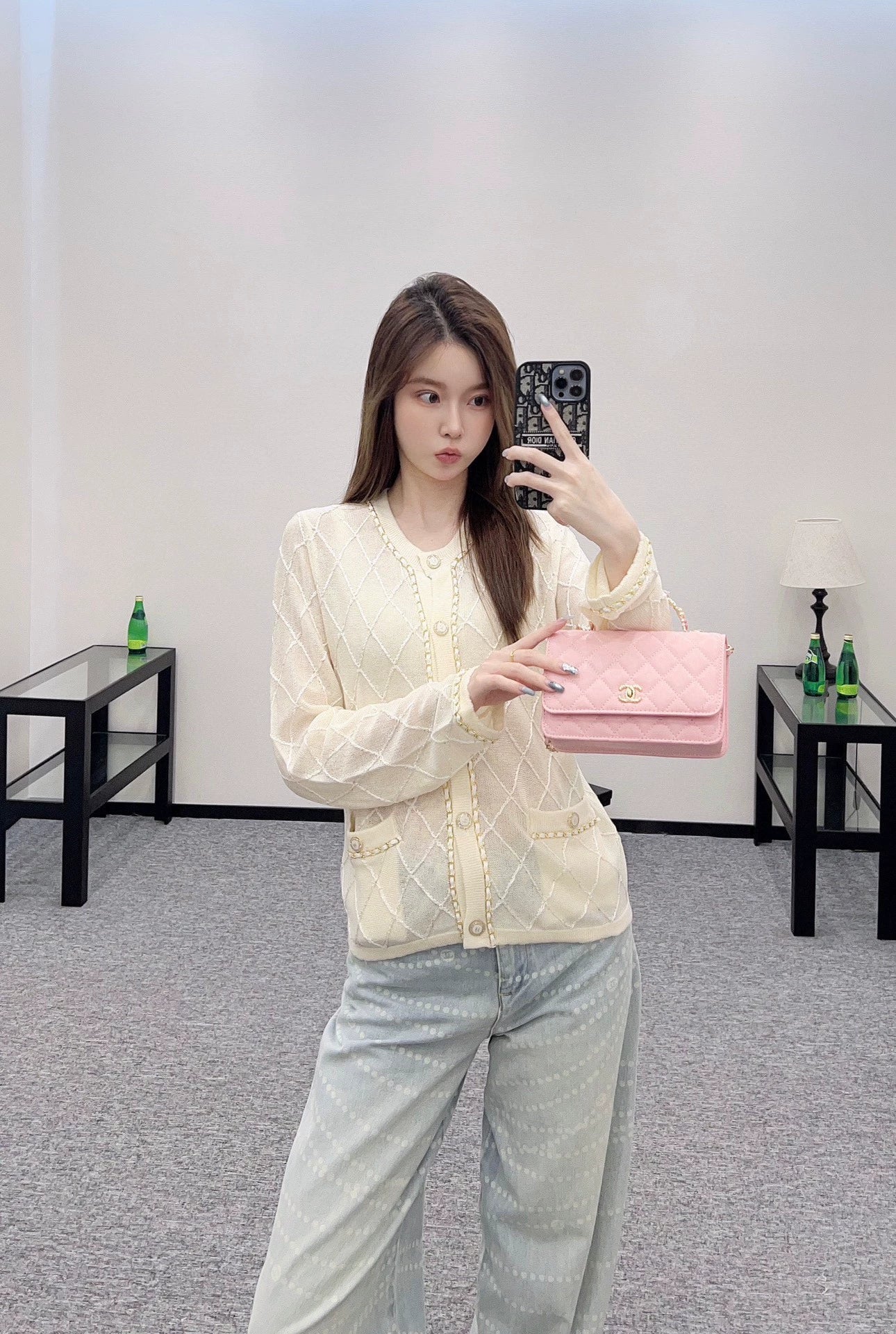 C 25 Heavy Chain Diamond Knit Cardigan