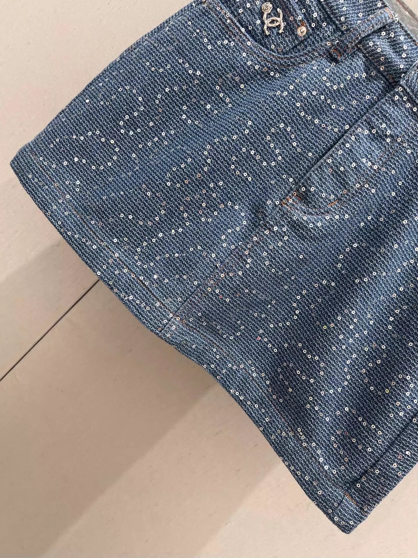 Spring/Summer New Heavy duty sequin denim half skirt