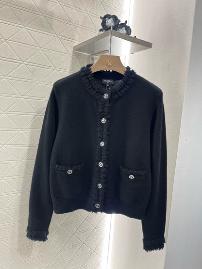 C Frühjahr/Sommer 25 Neue Strickjacke mit Spitze (weiß schwarz) 