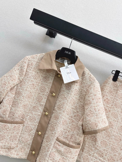 D 25 Early Autumn New Lapel Short Sleeve Braided Jacket + Skirt Set