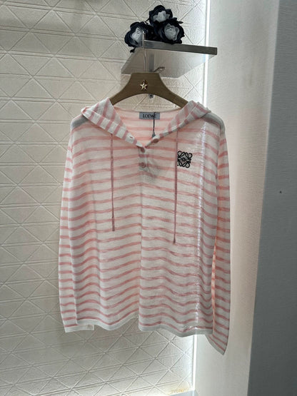 LO 25 New Hooded Striped Knit Sunscreen Top