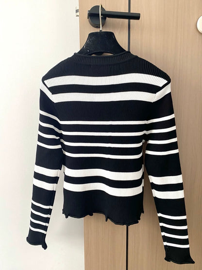 C 25 new striped round neck long sleeve knitted cardigan