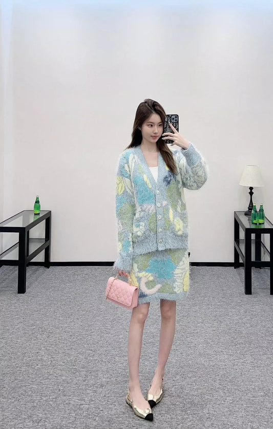 C 25 Mohair cardigan and skirt set