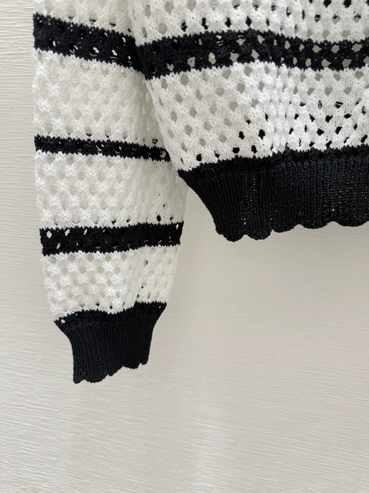 M 25 new striped logo hollow long sleeve knitted cardigan