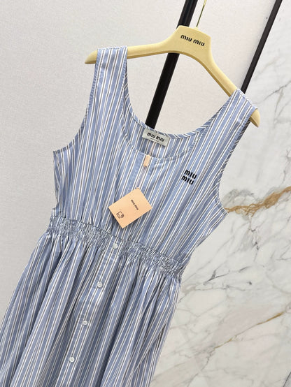 M 25 Spring and Summer New Blue Striped Sleeveless Dresses