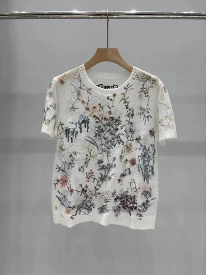 D 25 Early Autumn New Short Sleeve Knitted Thin Top
