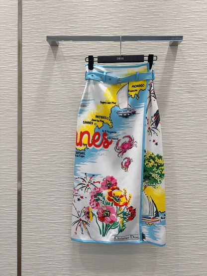D 25 new map print belt skirt