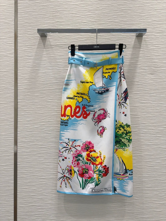 D 25 new map print belt skirt