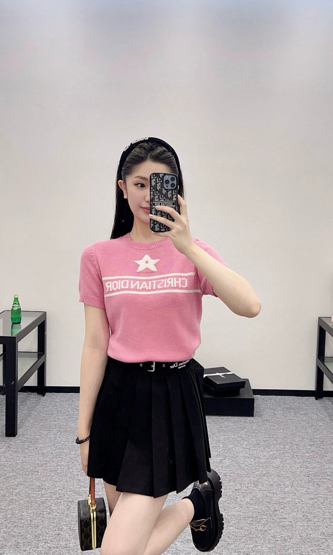 D 25 Star Knit Short Sleeve Top(Blue pink)