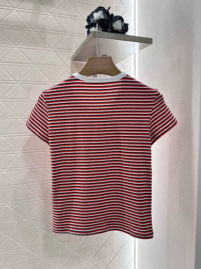 CE 25 Spring and Summer New Half-open Striped Short-sleeved T-shirt