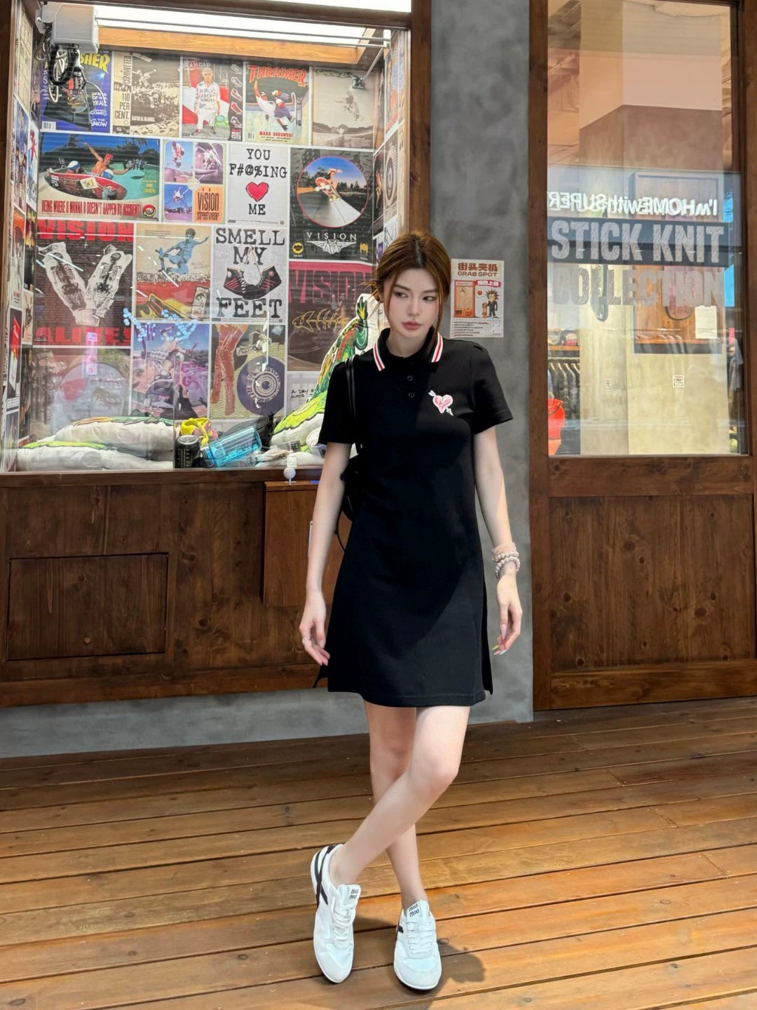 G 25 New Striped Lapel Short Sleeve Polo Dress