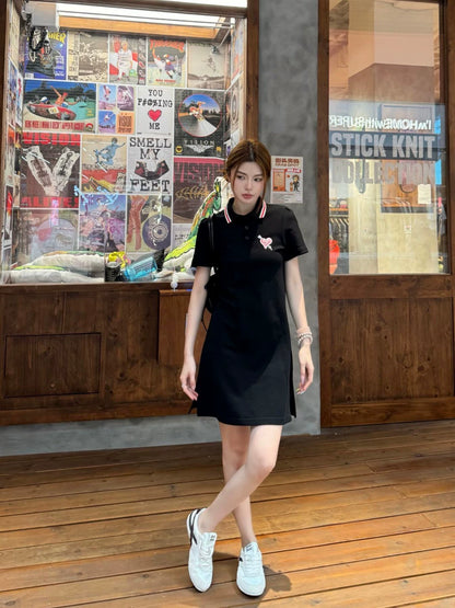 G 25 New Striped Lapel Short Sleeve Polo Dress