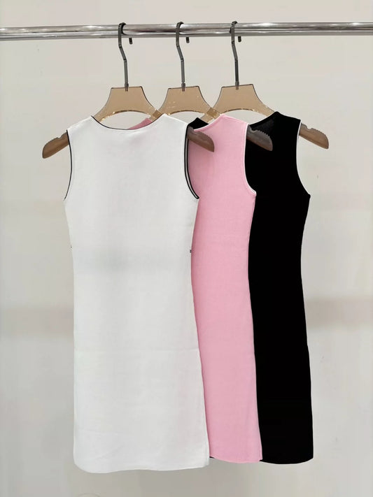 C 25 Summer new round neck letter logo jacquard simple casual knitted dress