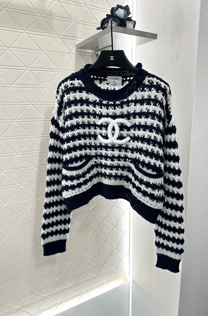C 25 Striped Letter Knit Sweater