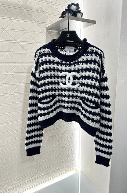 C 25 Striped Letter Knit Sweater