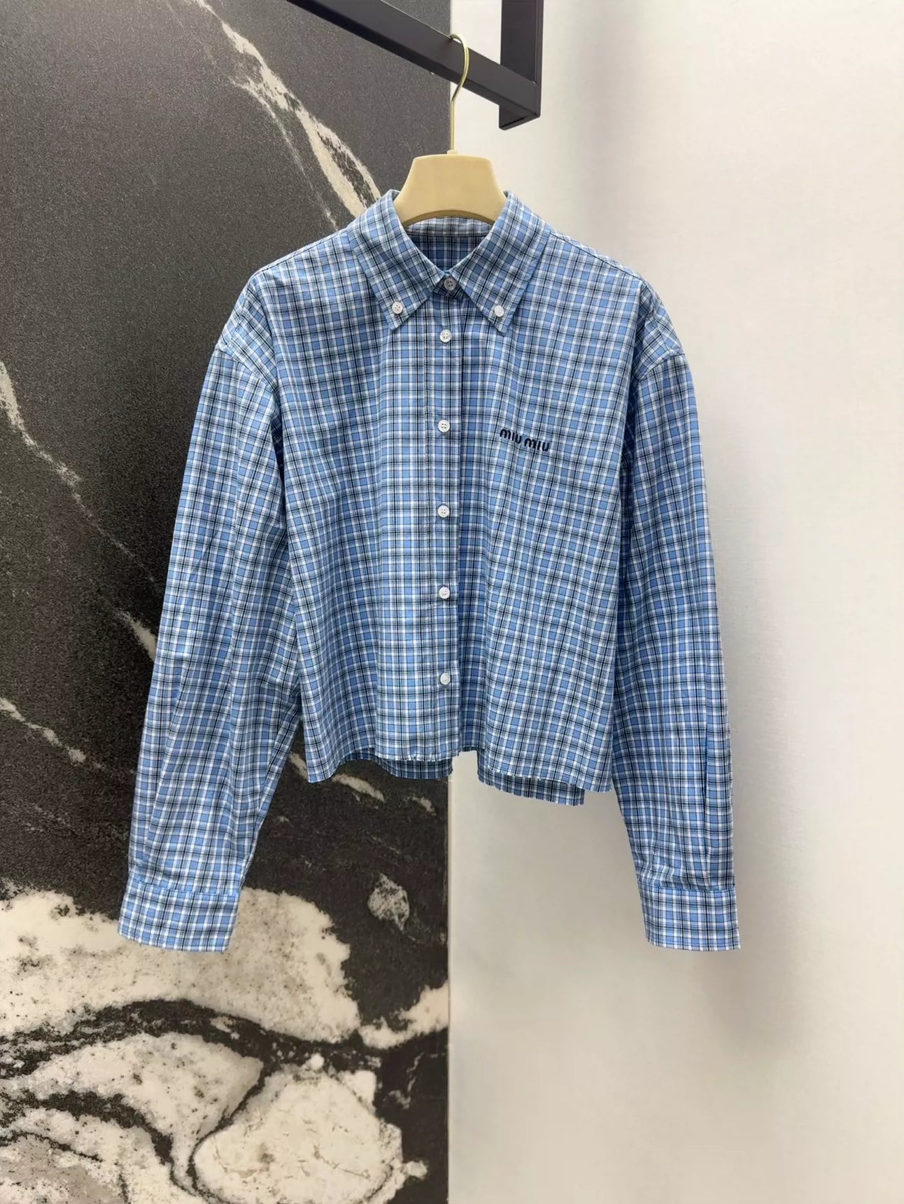 m 25 Spring and Summer New Blue Plaid Short Shirt