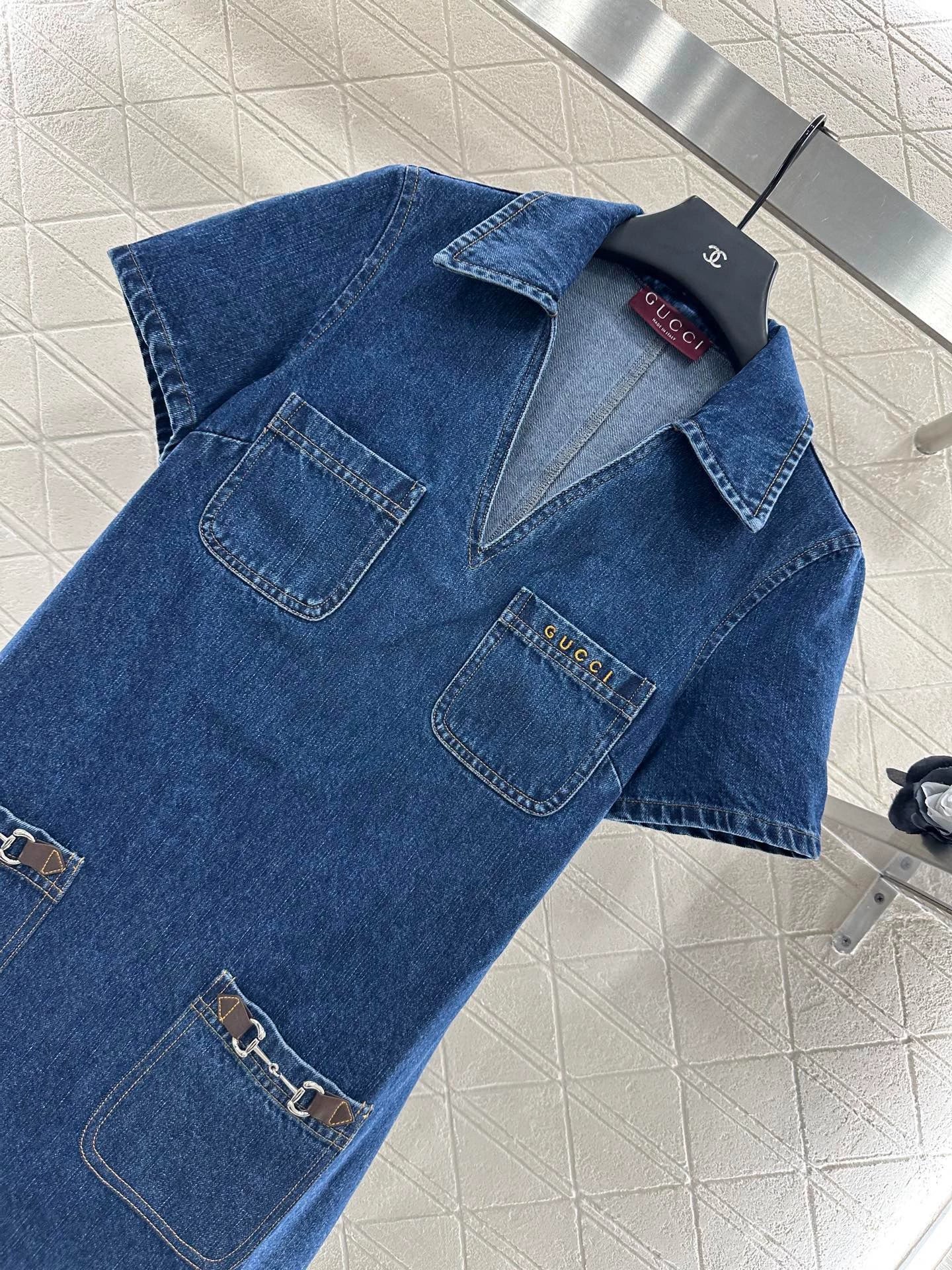G 25 Denim lapel short-sleeved dress
