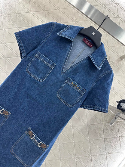 G 25 Denim lapel short-sleeved dress