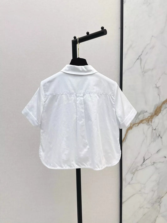 C 25 Spring/Summer New Pocket Flap Embroidery Letter Decoration Small Short Shirt