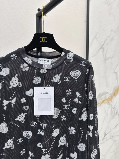 C 25 logo print mesh bottoming shirt
