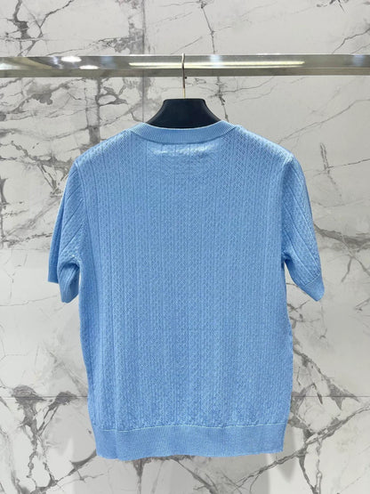 V 25 New French Heavy Duty Bow With Diamonds Short Sleeve Knit