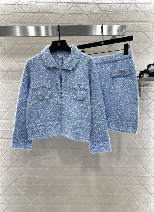 C 25 Grain lace knitted cardigan and skirt set