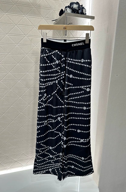 C 25 Pearl Chain Drawstring Straight Leg Pants