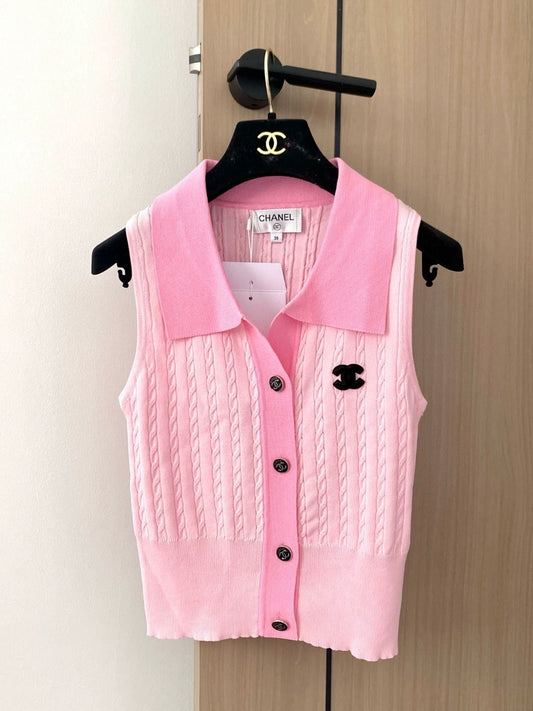 C 25 new single-breasted lapel sleeveless knitted vest