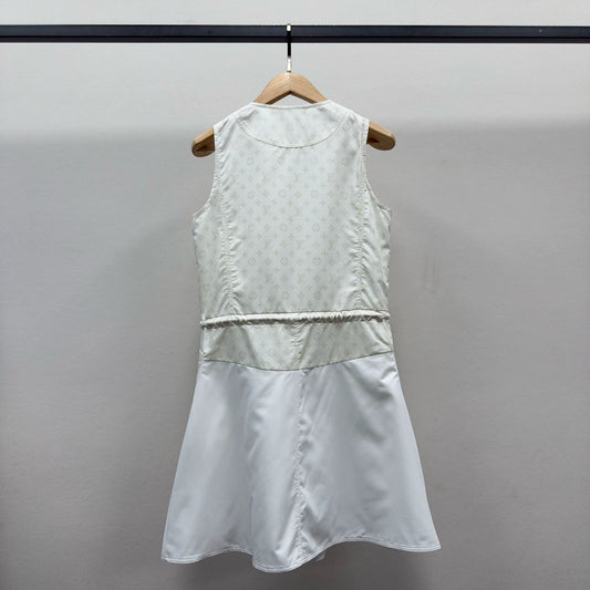 L 25 New Checkerboard Color Block Waist Dresses