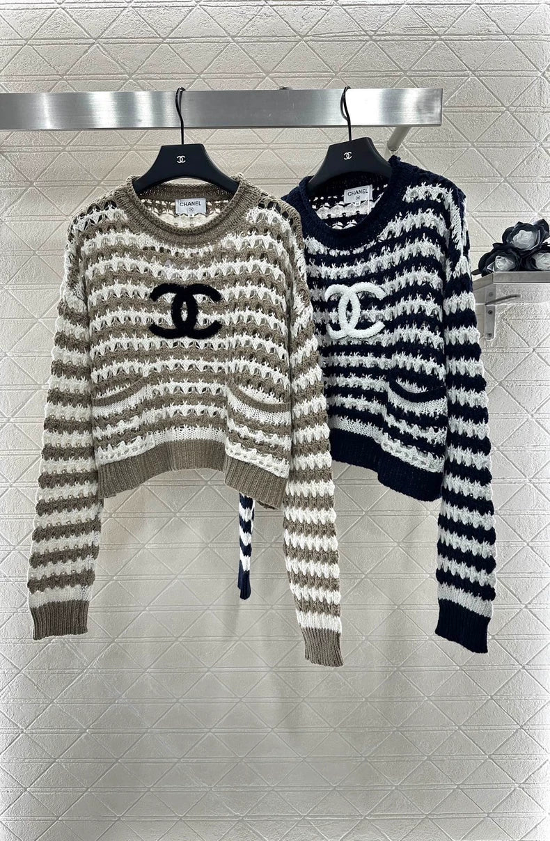 C 25 Striped Letter Knit Sweater