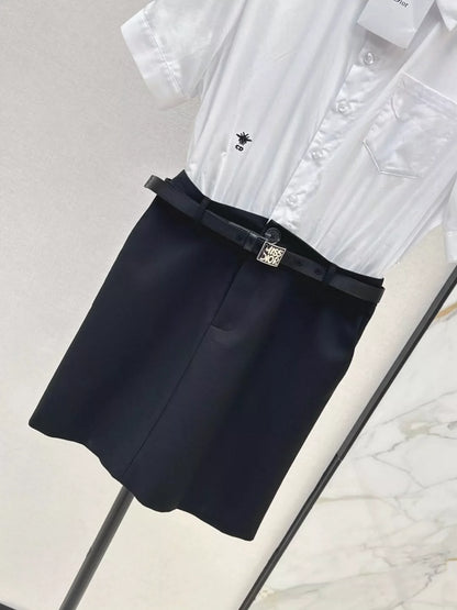 D 25 New Belted Spliced Lapel Shirt Dresses
