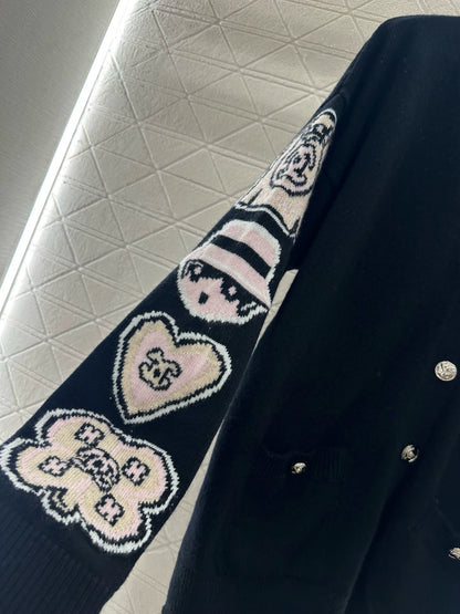 C 25 Early Autumn New Comic Pattern V-Neck Long Sleeve Cardigan