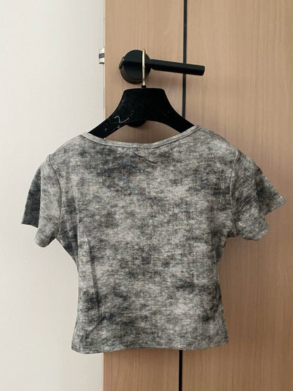 C 25 new metal buckle hollow short-sleeved T-shirt(white black gray)