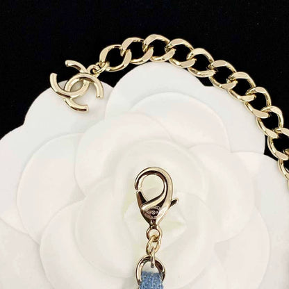 25 new leather chain denim blue double necklace