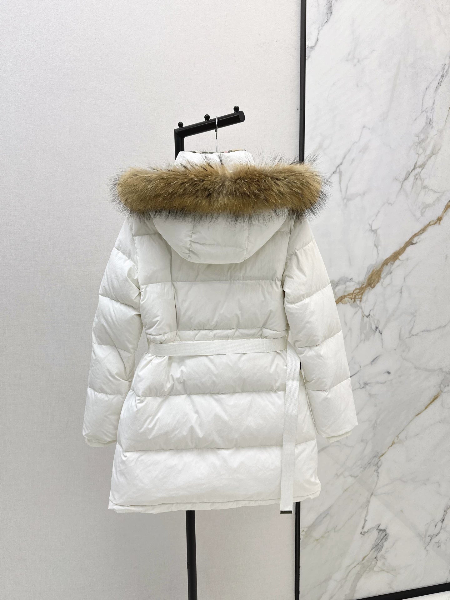 Bru 25 Waist waistband long down jacket ，raccoon fur collar(BLACK/WHITE/KHAKI)