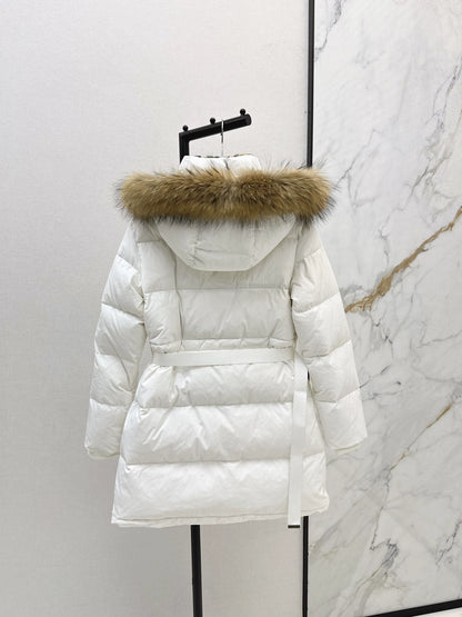 Bru 25 Waist waistband long down jacket ，raccoon fur collar(BLACK/WHITE/KHAKI)