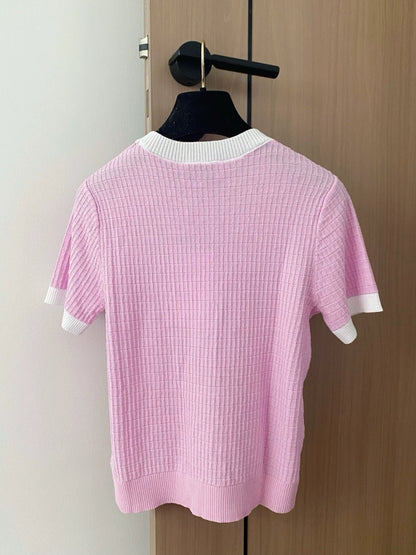 c 25 new color clashing round neck short sleeve knitting