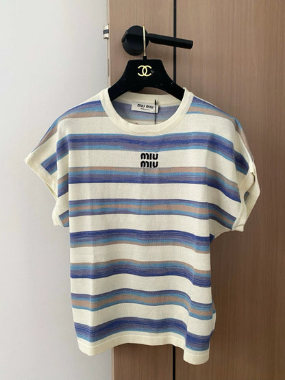M 25 New Gradient Colorful Stripe Knit Tank Top