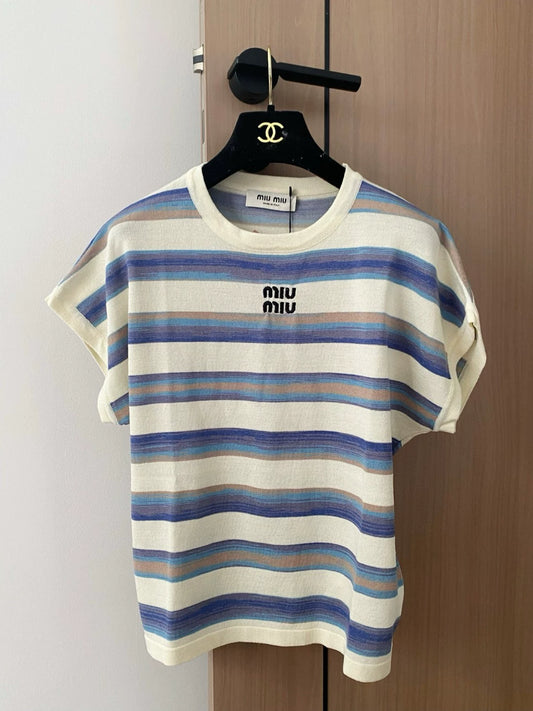 M 25 New Gradient Colorful Stripe Knit Tank Top