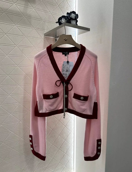 C 25FW pure wool custom-dyed contrast color stitching button cardigan（Red，Blue，Blue2，Pink））